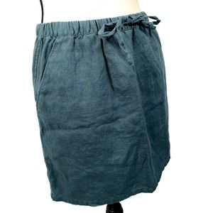 Garnet Hill 100% Linen Green Mini Skirt with pockets Sz XS‎